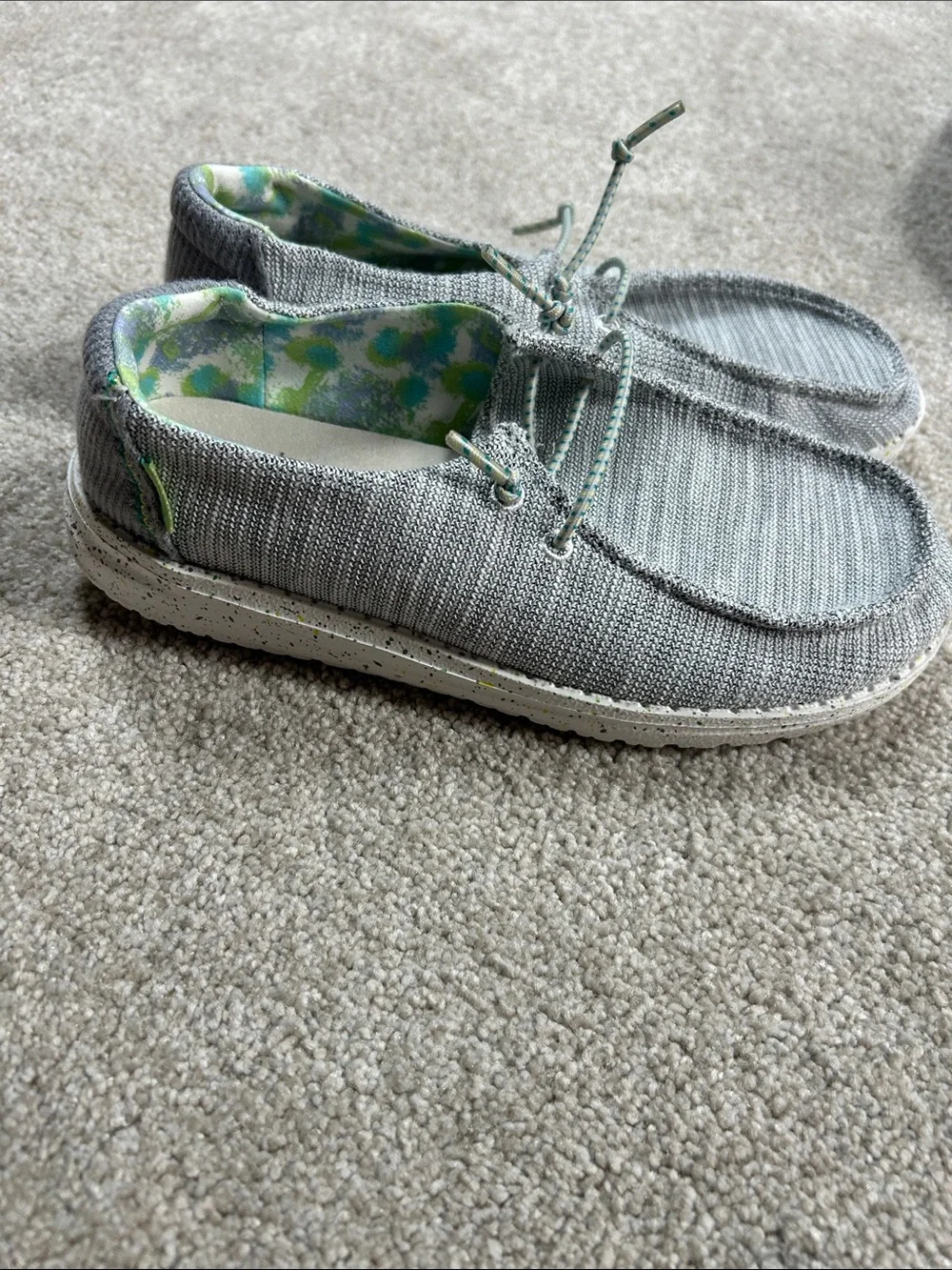 Hey Dude Slip-On Loafers in Light Gray with Green Accents